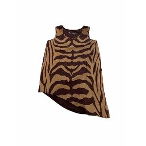 DG2 Diane Gilman Womens Irregular Tank Top Brown Animal Print Sleeveless Size L